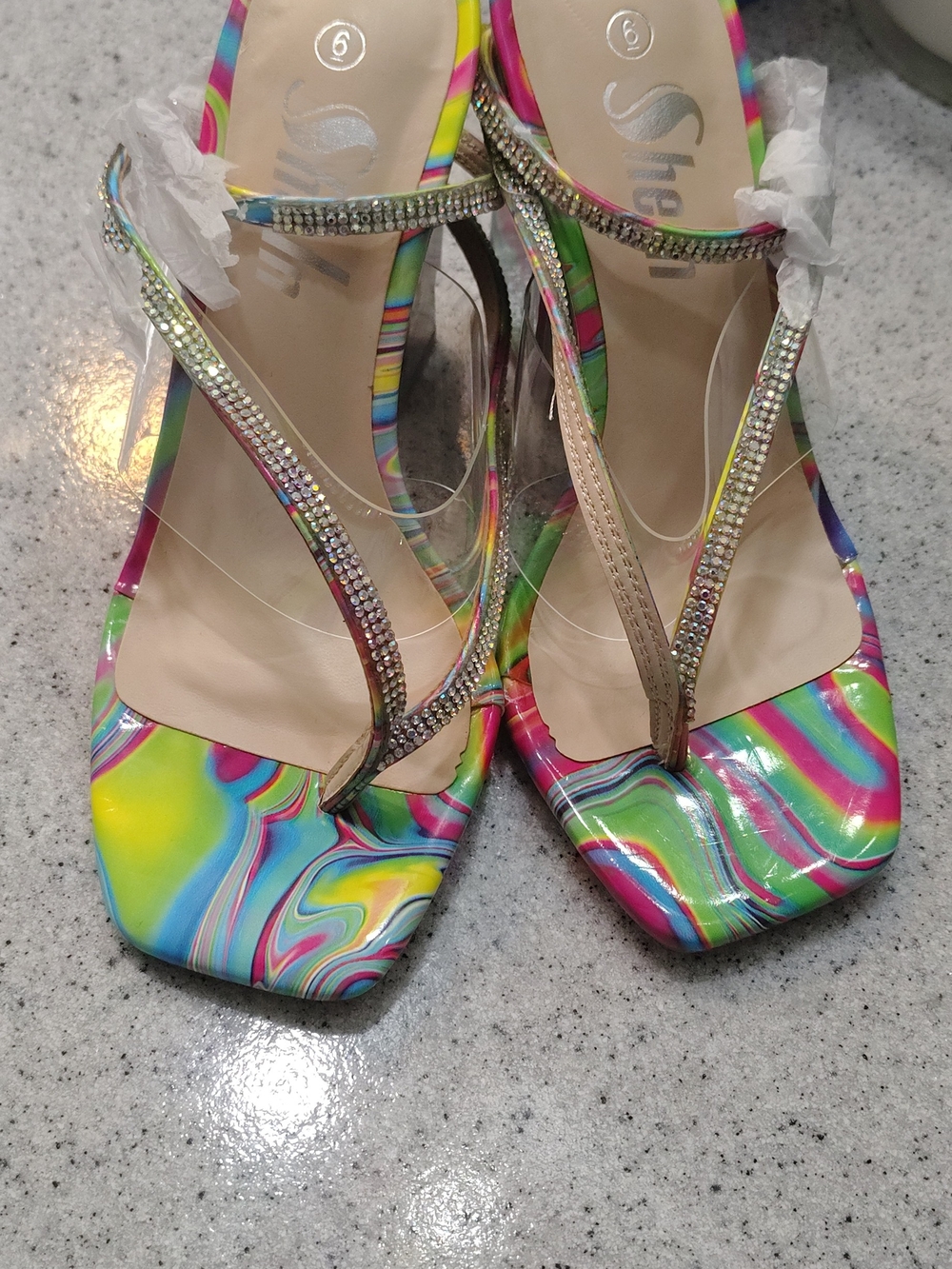 Shein✨🔥Rhinestone T-Strap Pumps in Multicolor Swirl
